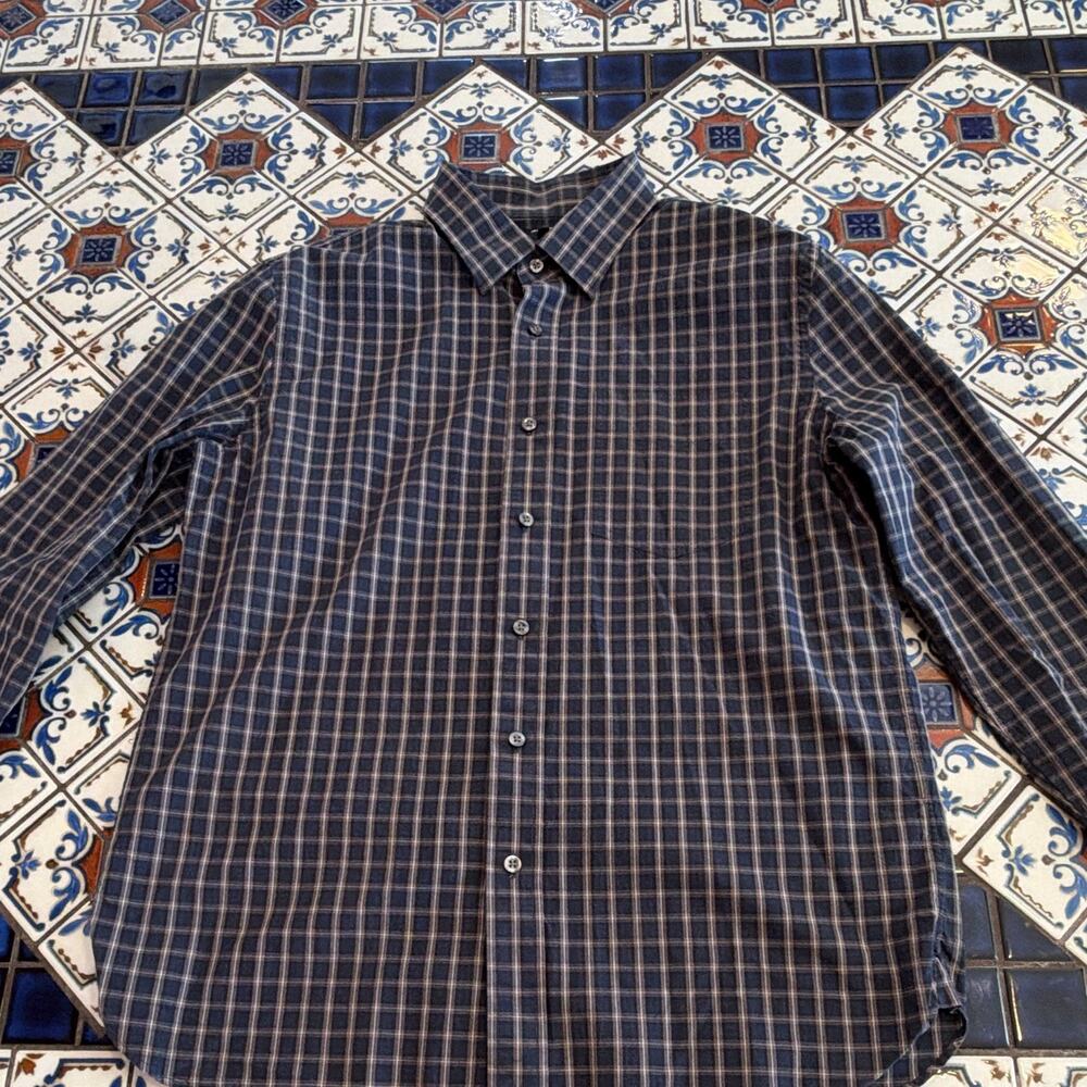Jack Spade Men's Blue/Gray Plaid Button-Up Long Sleeve Shirt L